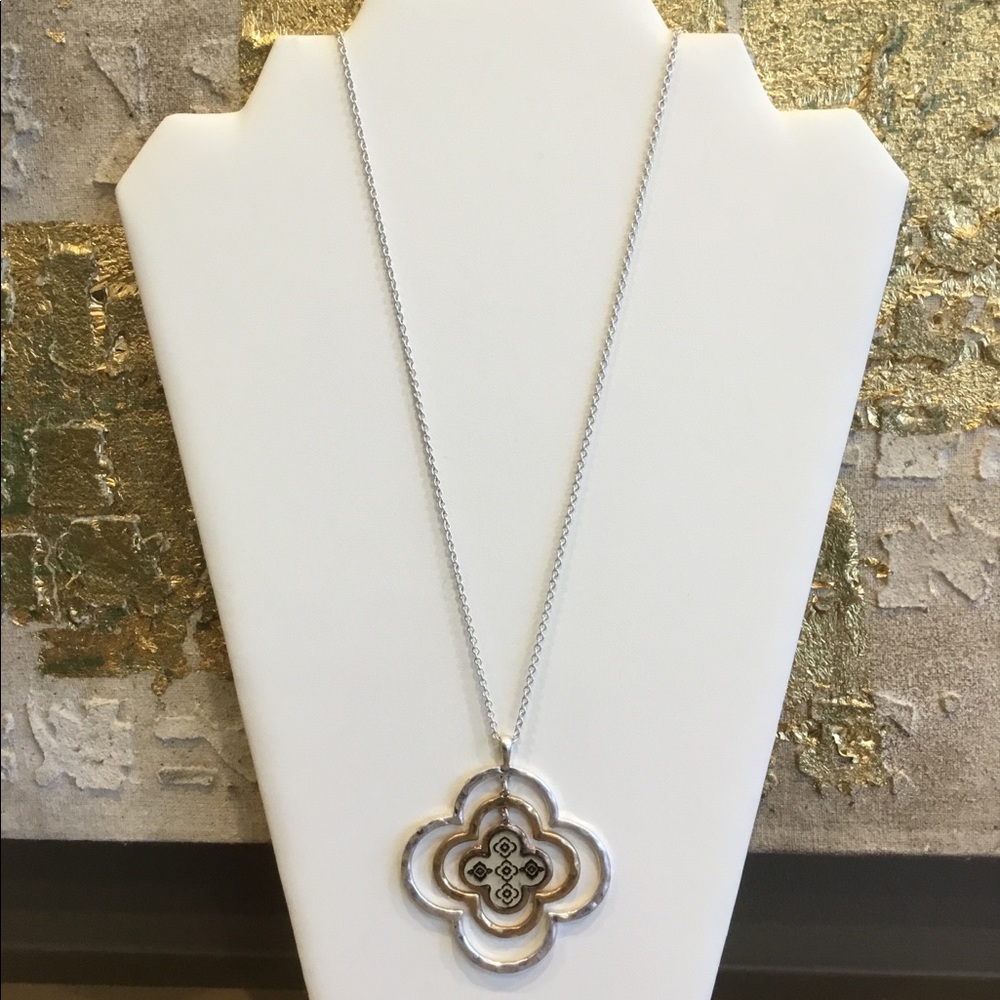 Patterned Leather Quatrefoil Necklace